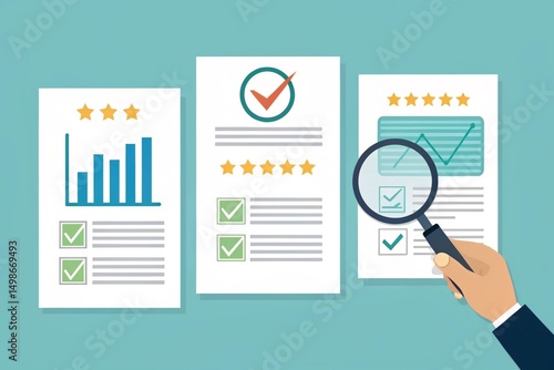 magnifying glass and business graph