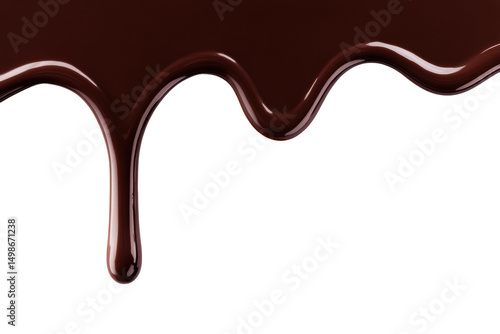 Smooth flowing melted chocolate on black background, cut out