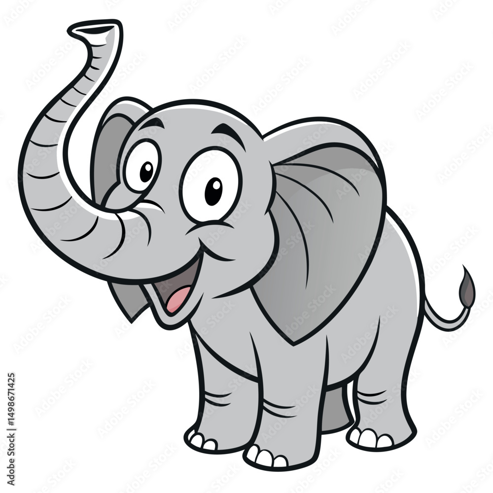 Cartoon elephant is joyfully standing and smiling, it shows happiness on a transparent background Cartoon elephant is joyfully standing and smiling, it shows happiness on a transparent background