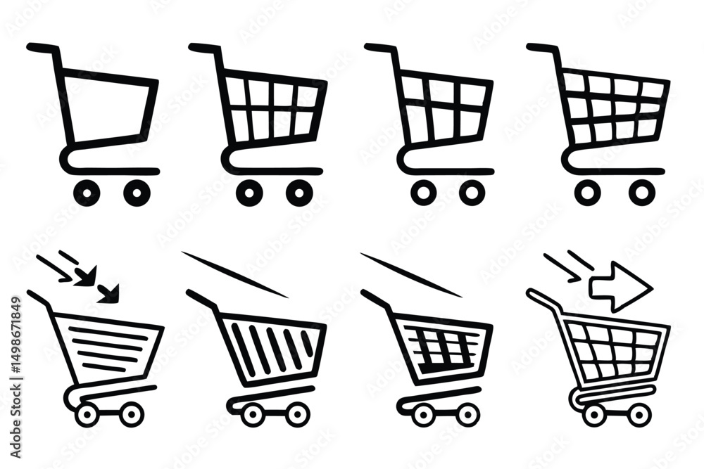 Shopping Cart Vector Icon Set, Online Retail, E-commerce, Buying Process and Customer Journey Visualized. Shopping Cart Vector Icon Set, Online Retail, E-commerce, Buying Process and Customer Journey Visualized.