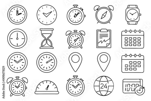 Doodle Outline Icon Set of Time-Related Symbols for Web, Apps, Design Elements and Creative Projects.