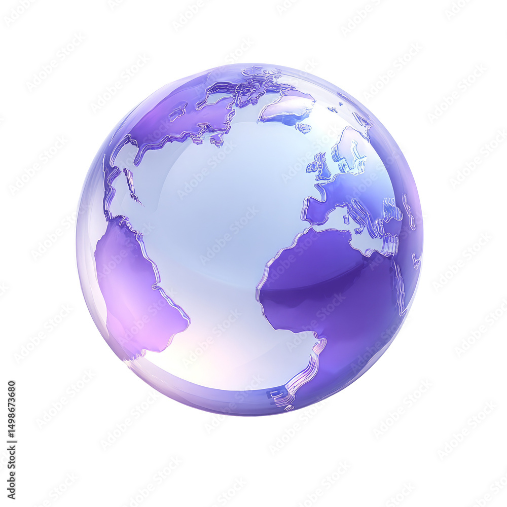 Naklejka premium Shiny glass globe of planet Earth with continents and oceans on black background