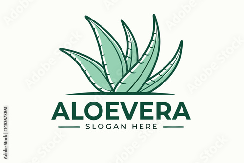 Modern Aloe Vera Plant Logo Design Template with Bold Outlines and Slogan.