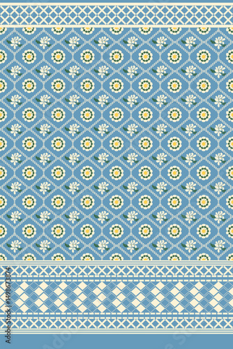 Pixel Pattern, Seamless, Abstract Floral Pattern, Printable, Commercial Use. Oriental Flora Damask embroidery for Wallpaper, Fabric, Clothing. Instant Download.