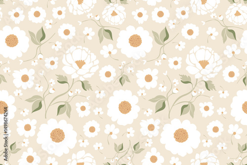 Summer floral pattern, blooming flowers element on seamless pattern. Not AI generate design for fabric textile fashion print wallpaper, orange flowers, carpet, shirt, seamless, white flowers