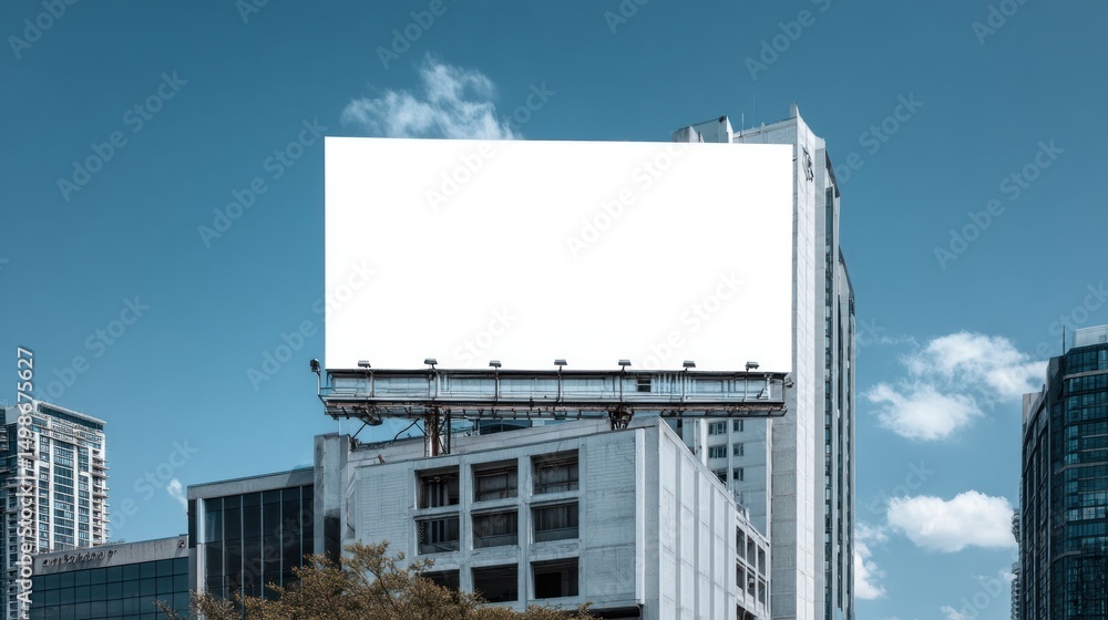 Obraz premium Blank Billboard in City Skyline Mockup