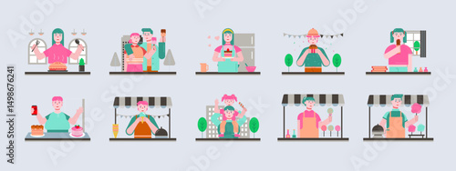 Dessert illustration set. Flat vector illustration concept.