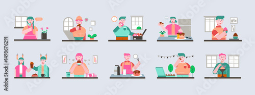 Dessert illustration set. Flat vector illustration concept.