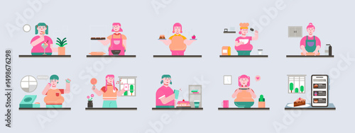 Dessert illustration set. Flat vector illustration concept.