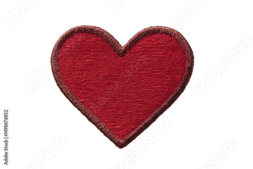Red heart-shaped embroidered patch on black background, cut out