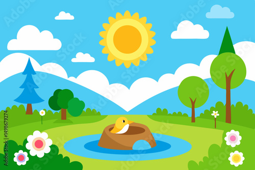 summer landscape with trees and sum