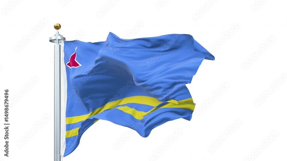 Aruba flag waving looping with transparent background. Ready to use drag and drop immediately.