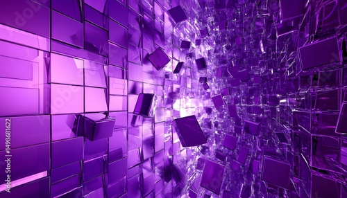 Fototapeta Naklejka Na Ścianę i Meble -  Purple cubic geometric pattern in a tunnel-like space.