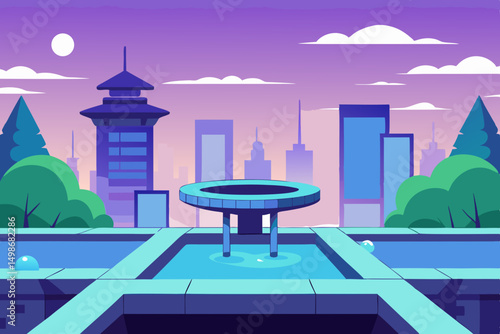 Modern urban landscape illustration with green architecture and a clear sky, perfect for business design