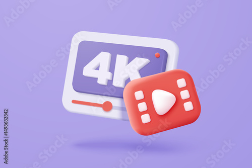 3d social media with 4k live streaming and emotion on frame in pink background. Social media online play video for make money passive income concept. 3d live entertainment vector render illustration