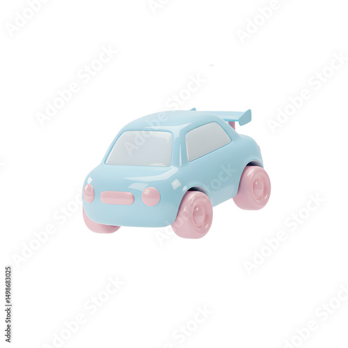 Cute pastel blue and pink toy car with rounded design and wheels for children