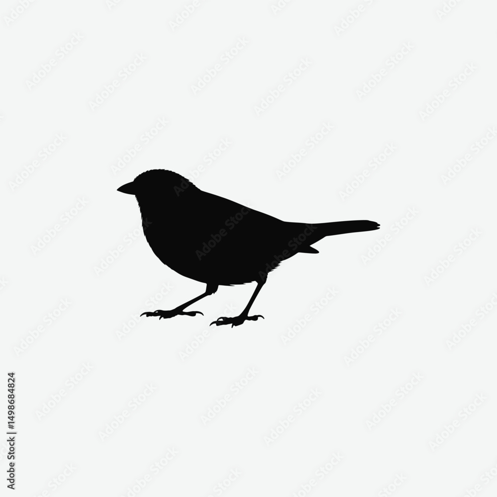Fototapeta premium Minimalist Black Sparrow Silhouette on White Background – Clean, High-Contrast Bird Illustration