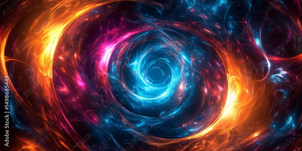 Obraz premium Abstract digital art of intertwining glowing circles in vibrant colors, Generative AI