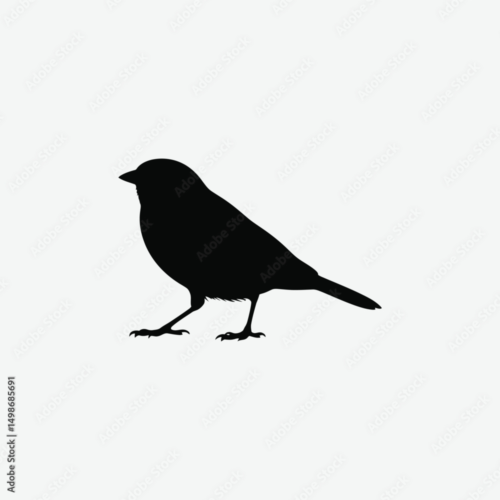 Obraz premium Minimalist Black Sparrow Silhouette on White Background – Clean, High-Contrast Bird Illustration