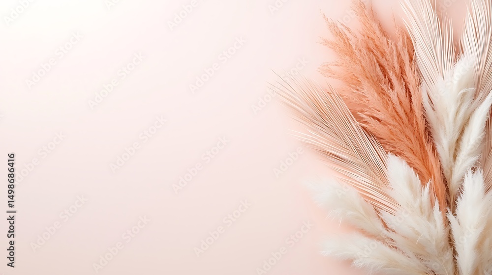 Elegant arrangement of dried pampas grass on soft pink background Elegant arrangement of dried pampas grass on soft pink background