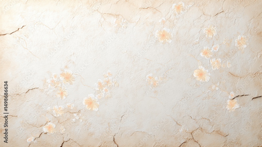 Fototapeta premium Beige Textured Background with Pale Orange Flower Pattern
