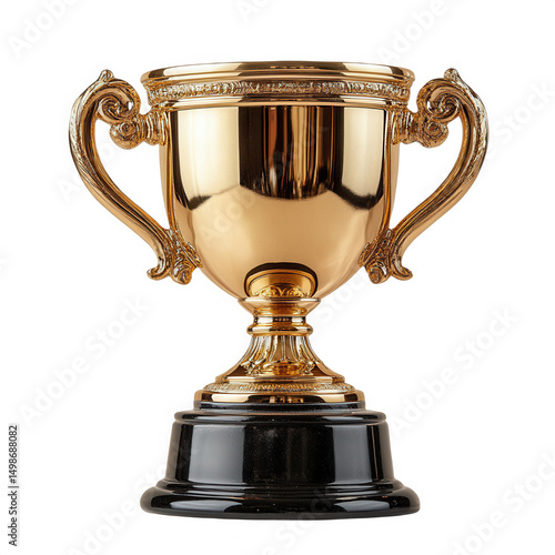 Golden Trophy Cup on Black Base on transparent background