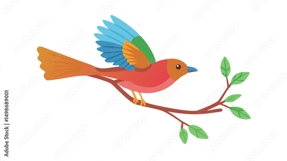 Obraz premium Colorful Bird on Branch Flat Design Illustration
