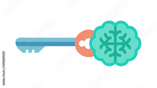 Brain Key Flat Design Illustration