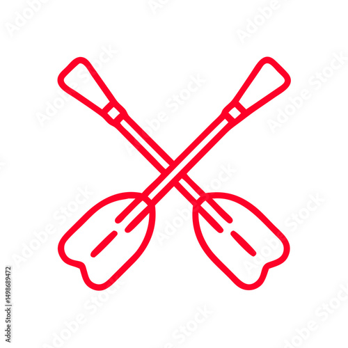 Crossed Rafting Paddles Icon, Red Outline