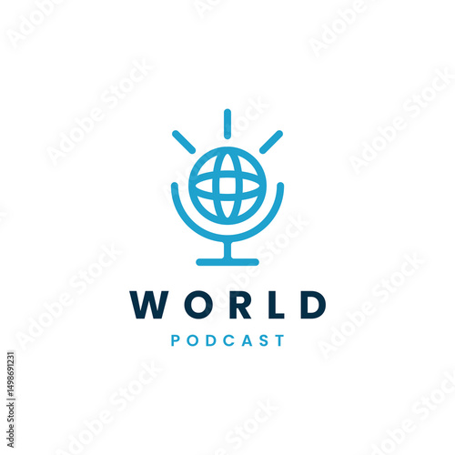 Global podcast logo with microphone and world icon