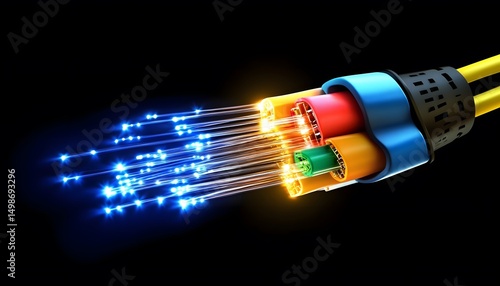 High-speed fiber optic cable with glowing strands.