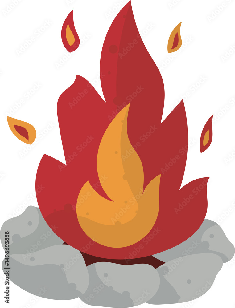 Cartoon Illustration of a Bonfire with Flames Cartoon Illustration of a Bonfire with Flames