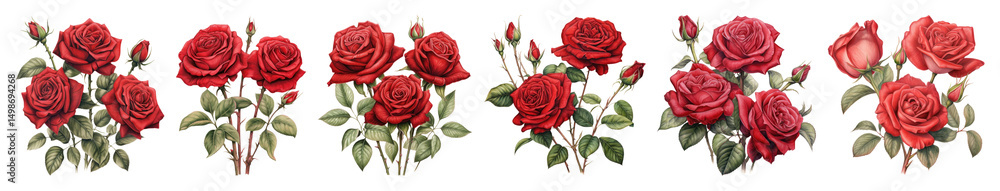 Fototapeta premium PNG Elegant red roses border design, element set on transparent background
