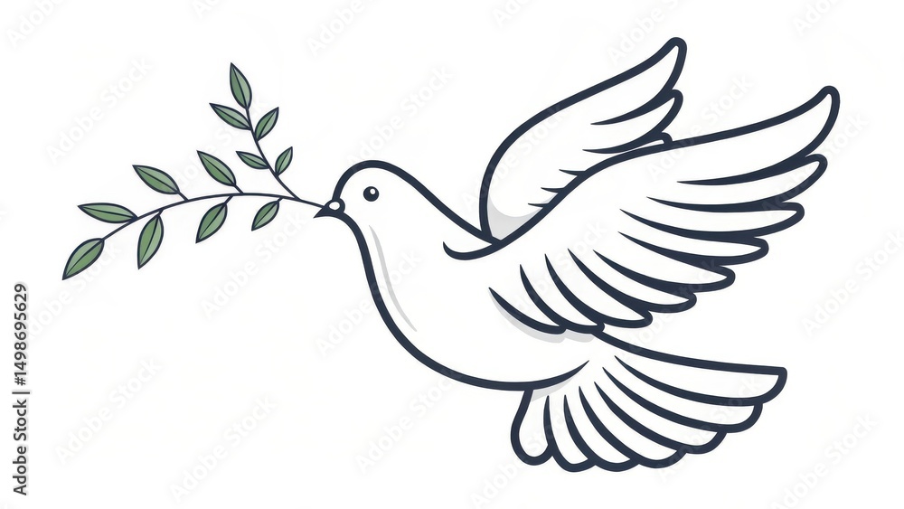 Simple Line Drawing of a White Dove Holding an Olive Branch Simple Line Drawing of a White Dove Holding an Olive Branch