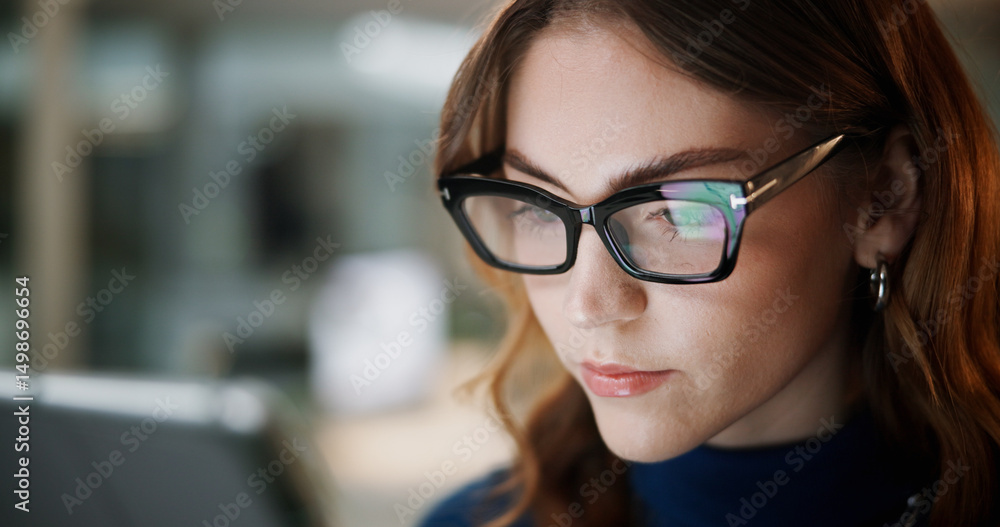 custom made wallpaper toronto digitalNews, reading or businesswoman with glasses with tablet for accounting online, economy and finance. Accountant, check or financial advisor with technology for revenue, research and investment update
