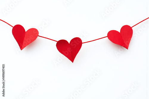 red heart garland on a white background