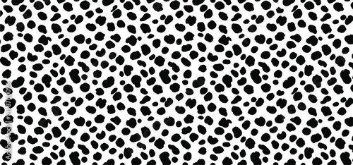 Dalmatian dog skin fur texture. Vector pattern of black and white dalmatian spots.