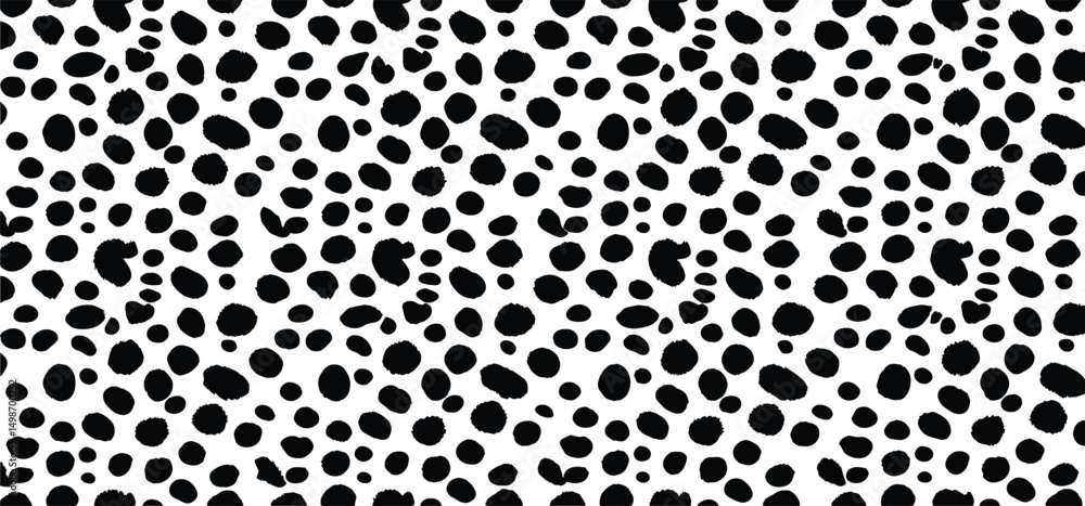 Dalmatian dog skin fur texture. Vector pattern of black and white dalmatian spots, horizontal background. Dalmatian dog skin fur texture. Vector pattern of black and white dalmatian spots, horizontal background.