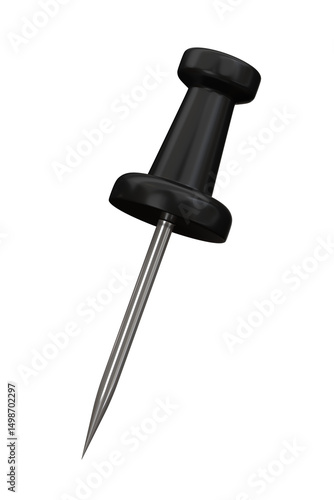 Black push pin 3D. Realistic Black thumbtack on transparent background. ready to use for design.