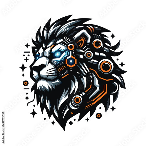 Wallpaper Mural Digital Lion Head Logo – Cybernetic Futuristic Animal Design Torontodigital.ca