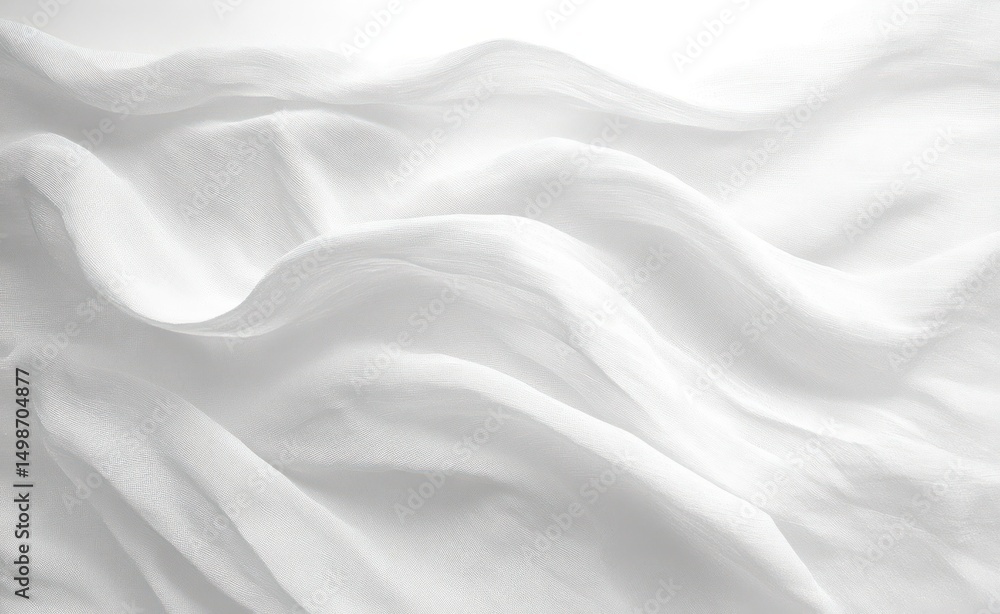 Soft white fabric with gentle folds and wavy patterns creating a smooth, flowing texture evoking calmness and tranquility Soft white fabric with gentle folds and wavy patterns creating a smooth, flowing texture evoking calmness and tranquility
