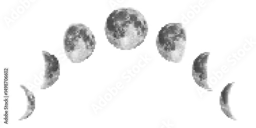 Pixel moon phase vector for astronomy, calendar, and time cycle visuals. Ideal for retro apps, sky observation themes, or pixel weather and space UI.
