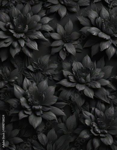 Intricate charcoal floral wallpaper  Dark, abstract botanical seamless pattern , wallcovering, intricate, dark