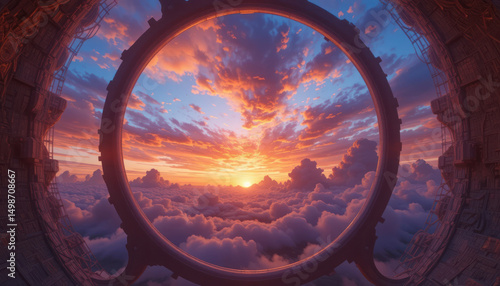 Golden sunbeams pierce dramatic clouds over the serene sea, painting the sky with fiery orange and deep blue hues as dawn breaks