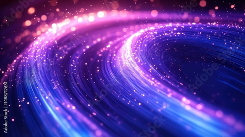 Wallpaper Mural Curved flow of vibrant blue and purple light trails with sparkling particles creating a dynamic, glowing, futuristic effect Torontodigital.ca