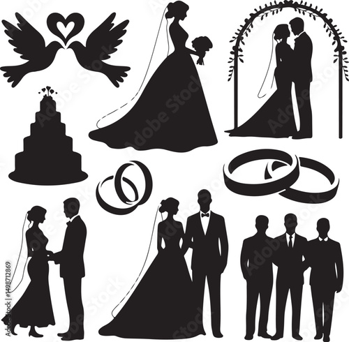 Bride & Groom SVG – Romantic Wedding Silhouette Design

Wedding Couple Vector – Elegant Clipart for Marriage Themes

Bridal Silhouette SVG – Bride and Groom for Invitations & Gifts

Romantic Couple Cl