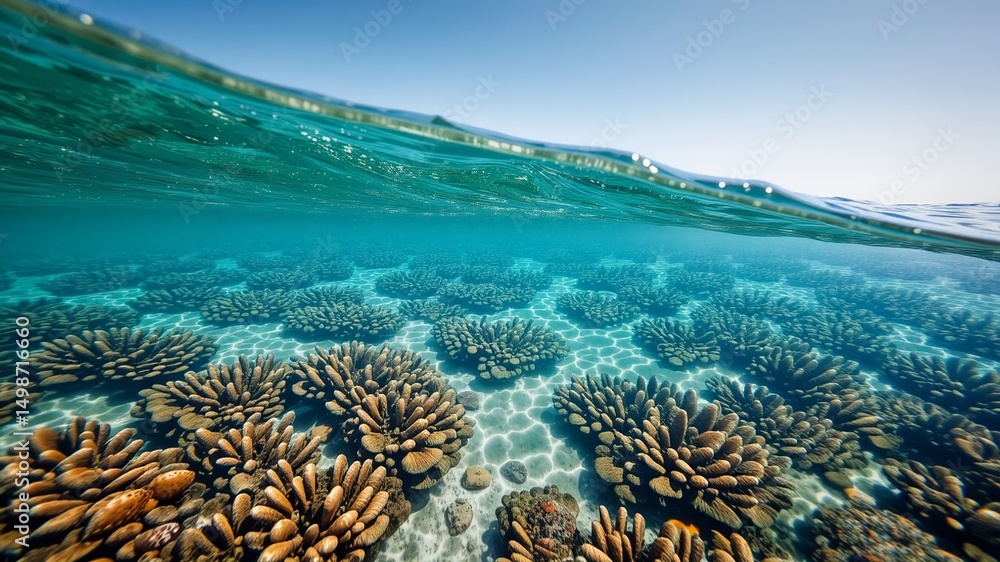 Fototapeta premium Azure Ocean, Sandy Bank, Coral Reef Detail