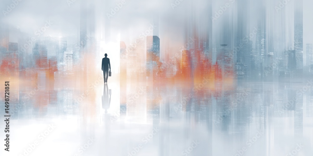 Fototapeta premium Businessman Walking in Modern City with Abstract Background