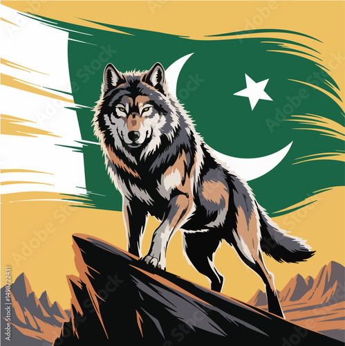 A fierce and powerful lion vector illustration featuring an aggressive roaring lion with a waving national flag in the background. This dynamic and bold design symbolizes strength, bravery, patriotism