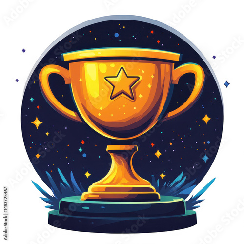 Golden Trophy with Star Award on Transparent Background